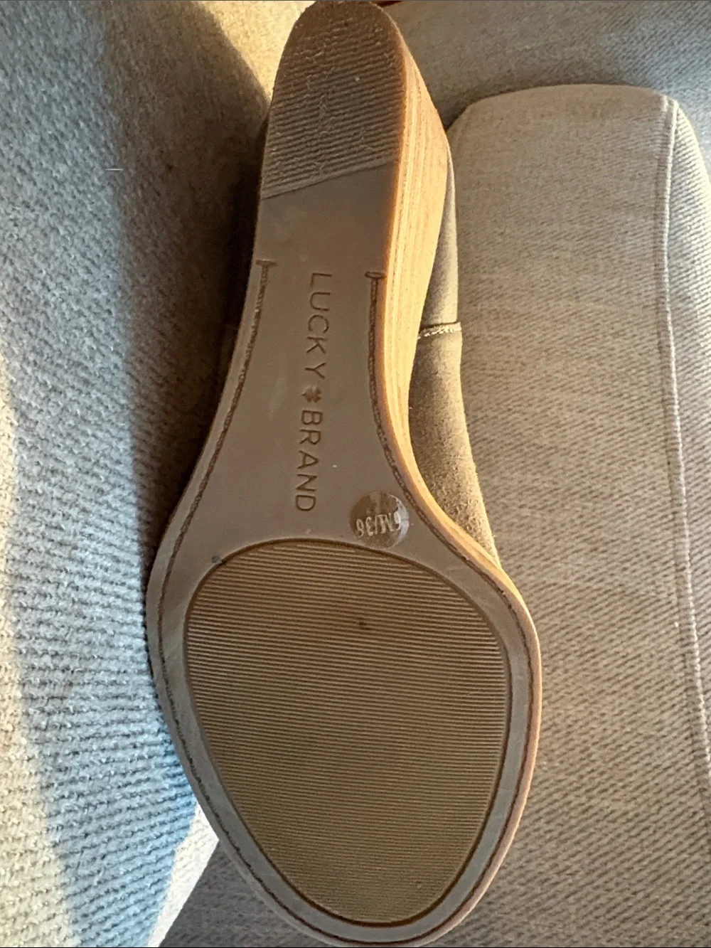 Lucky Brand Gray Open-Toe Wedge Booties, size 6, worn twice, soft leather